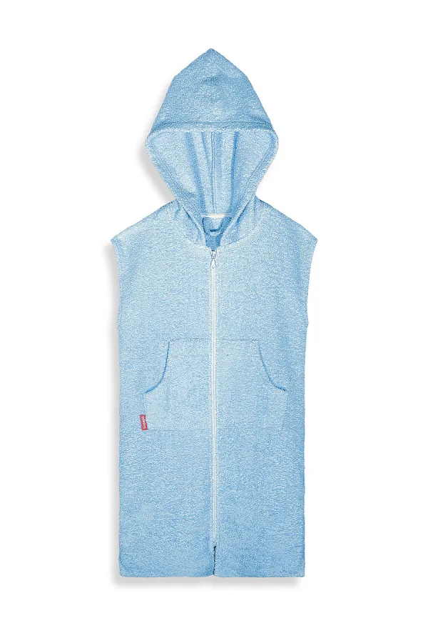 Mavi Kapüşonlu Unisex Bornoz