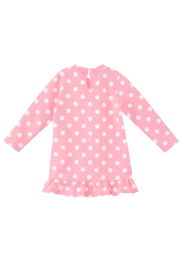 Ayıcık Kız Bebek Puantiyeli Pembe Elbise