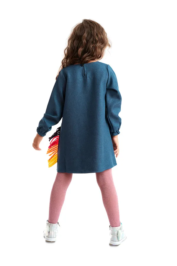 Renkli Unicorn Kız Çocuk Dokuma Elbise