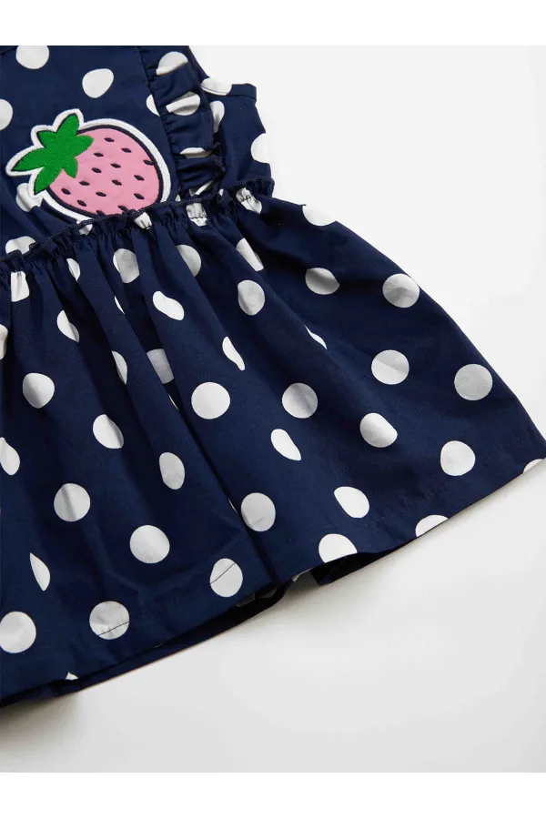Puanlı Çilek Kız Bebek Poplin Elbise