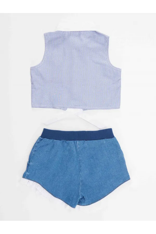 Rakun Kız Gömlek Denim Şort Takım