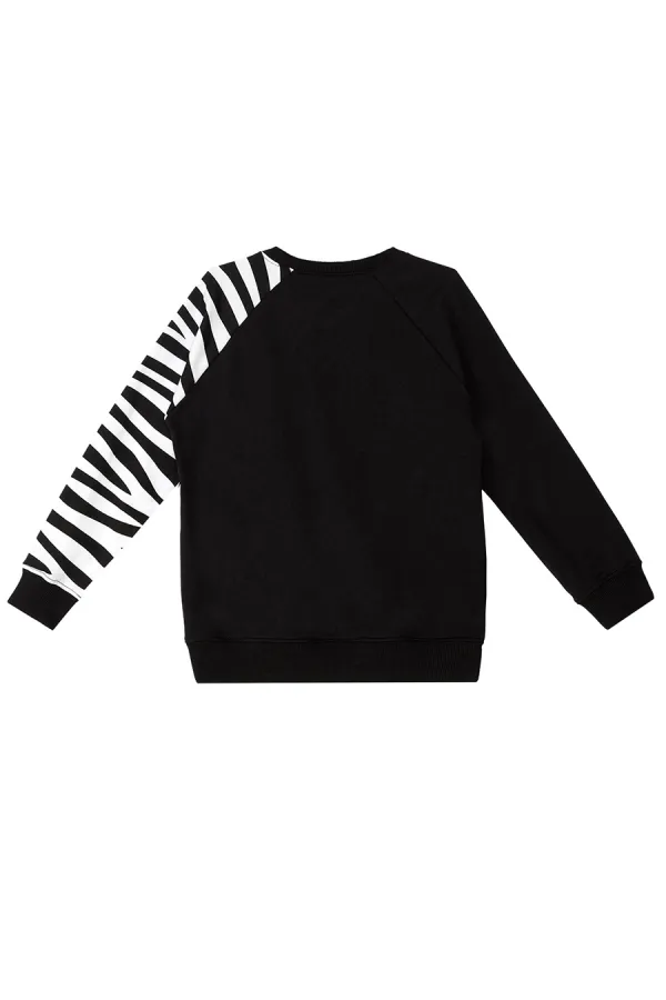 Fırfırlı Zebra Kız Çocuk Siyah Sweat