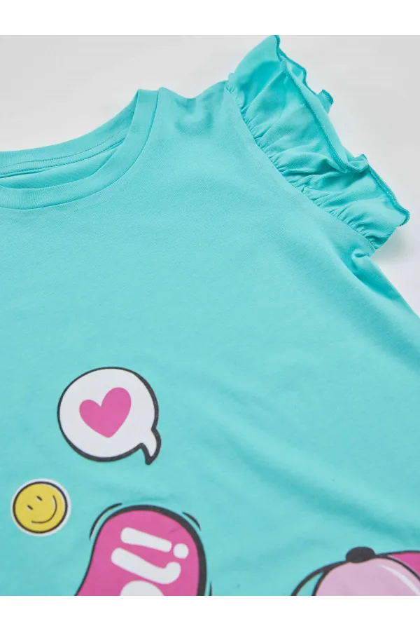 Sakızlı Unicorn Kız Çocuk Turkuaz Elbise