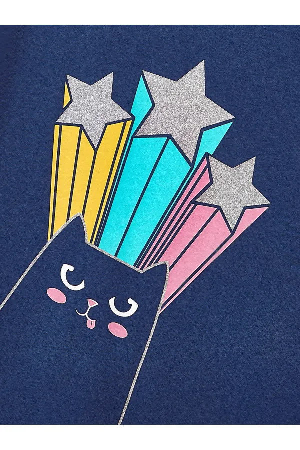 Bilmiş Kedi Kız Çocuk Lacivert Elbise