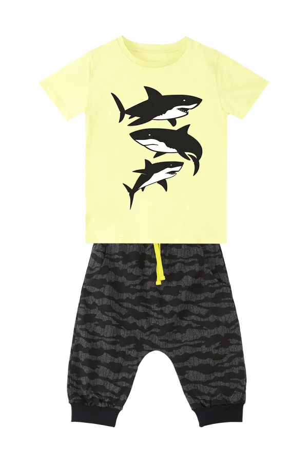 Sharks Erkek Çocuk T-shirt Kapri Şort Takım