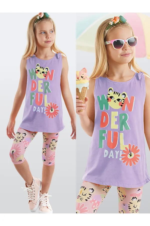 Harika Kedi Kız Çocuk Tunik Tayt Takım