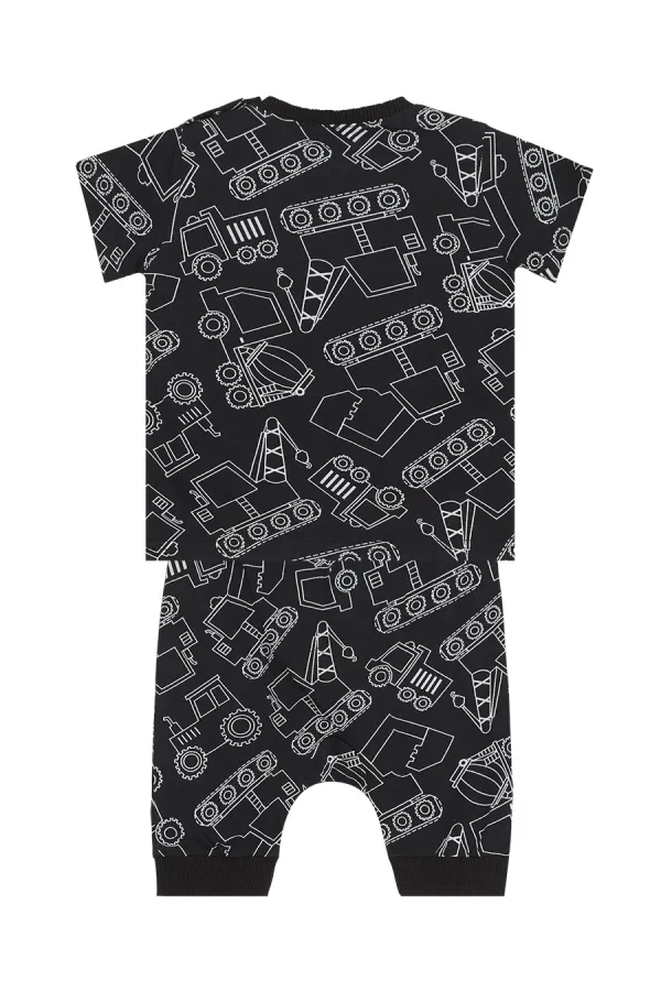 Araba Erkek Bebek Siyah T-Shirt Kapri Şort Takım