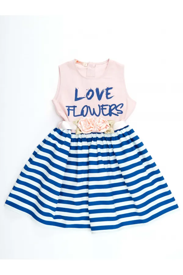 Floral Striped Girl's Pink Formal Dress