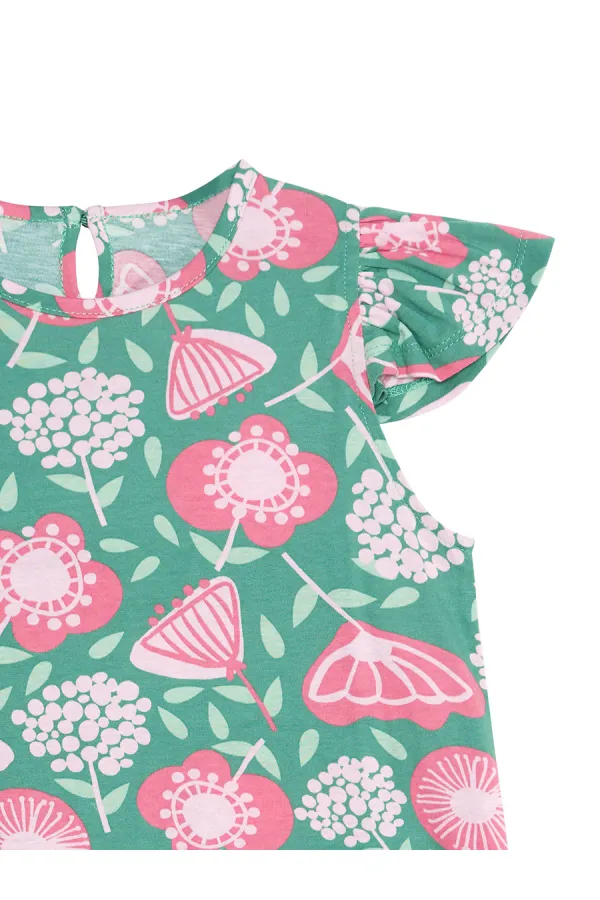 Robe verte à volants pour demoiselle d'honneur rose