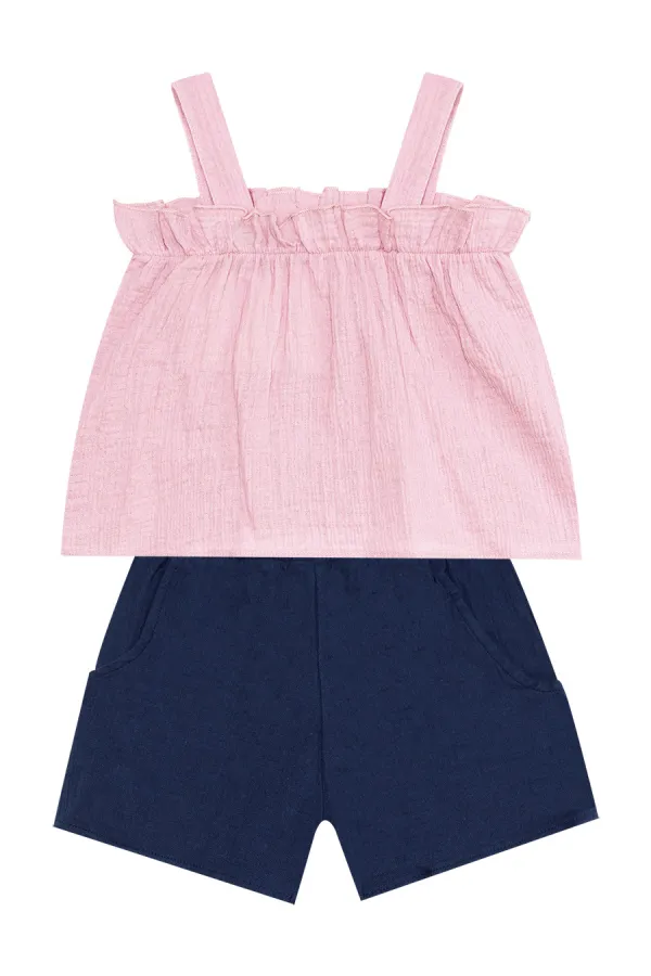 Baby Girl Pink Muslin Blouse and Shorts Set