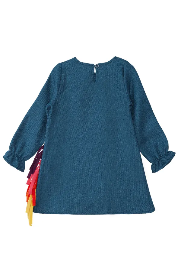 Renkli Unicorn Kız Çocuk Dokuma Elbise