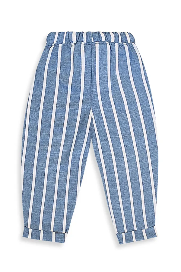 Blue and White Striped Unisex Kids' Trousers