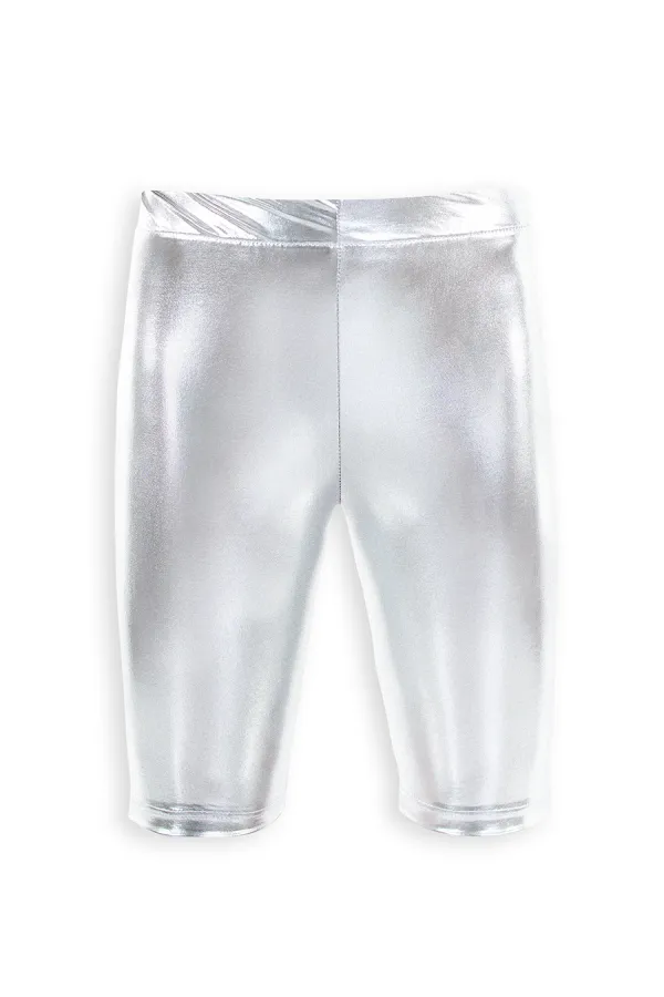 Girls' Knee-High Silver Shiny Leggings