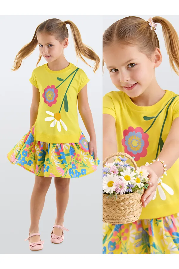 Robe de fille à fleurs jaunes