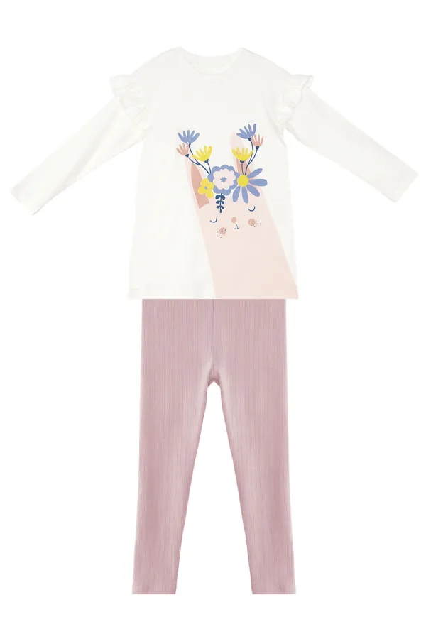 Ensemble legging et tunique en velours à motif lapin fille