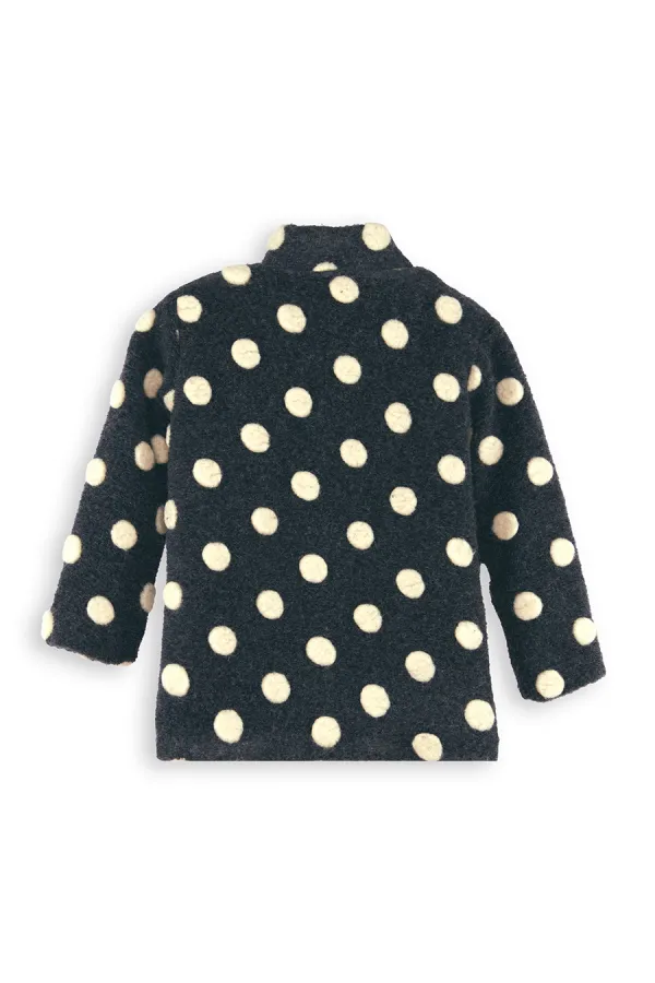 Beyaz Puantiye Kız Çocuk Füme Mont Palto