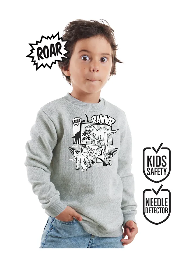 Rawr Dino Erkek Çocuk Gri Melanj Sweat