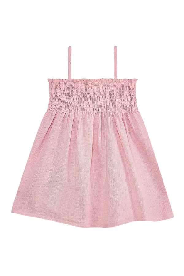 Çiçekli Gülkurusu Kız Baby Çocuk Müslin Askılı Lastikli Yazlık Elbise