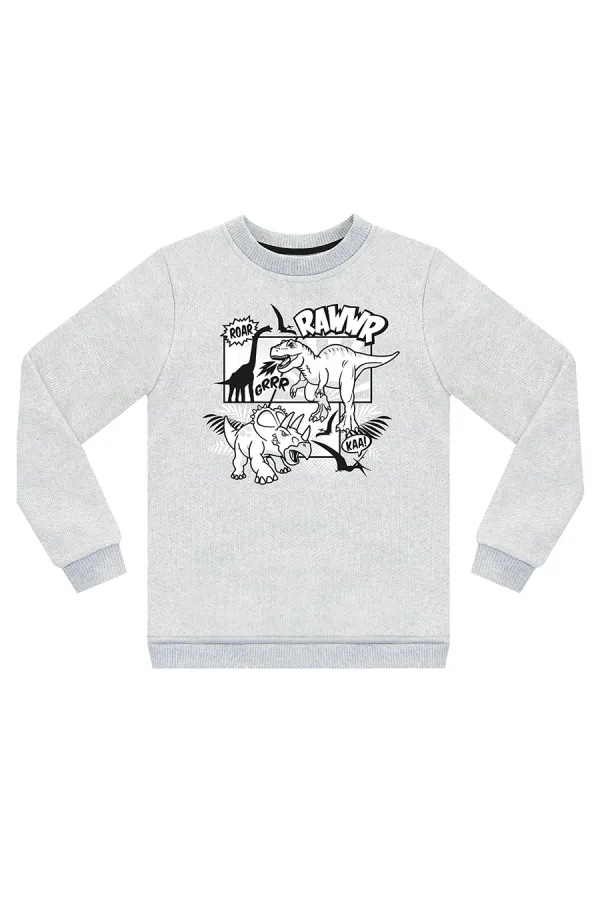 Rawr Dino Erkek Çocuk Gri Melanj Sweat