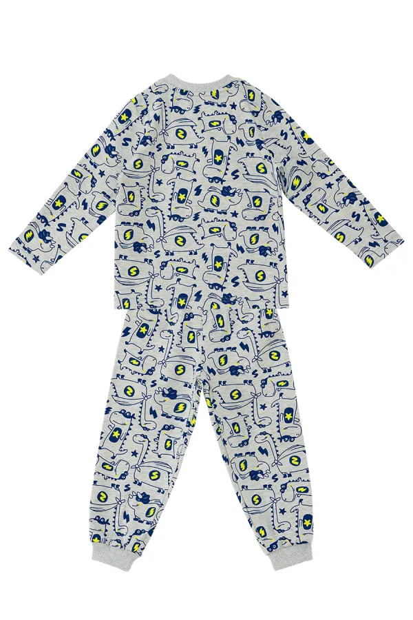Super Dino Baby Boy Grey Pajama Set