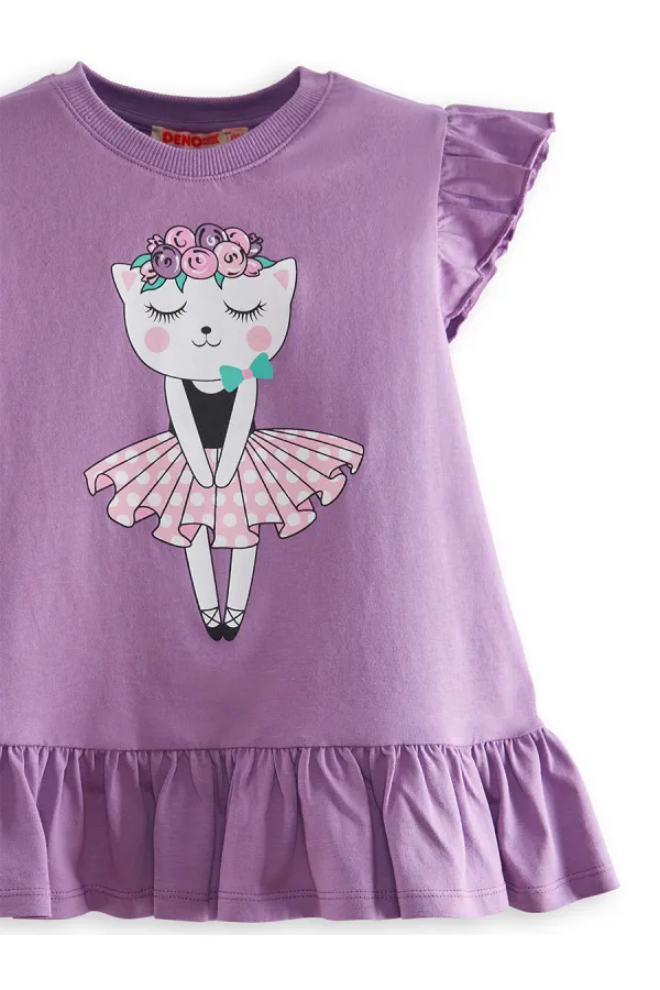 Floral Cat Girl's Purple T-shirt and Leggings Set