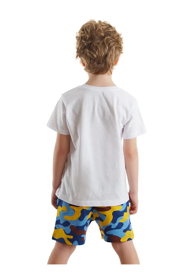 Dino Kazı Erkek Çocuk T-shirt Kamuflaj Şort Takım