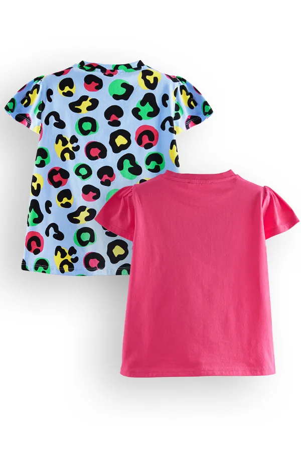 Kız Çocuk Siyah Leopar 2'li T-shirt Takım