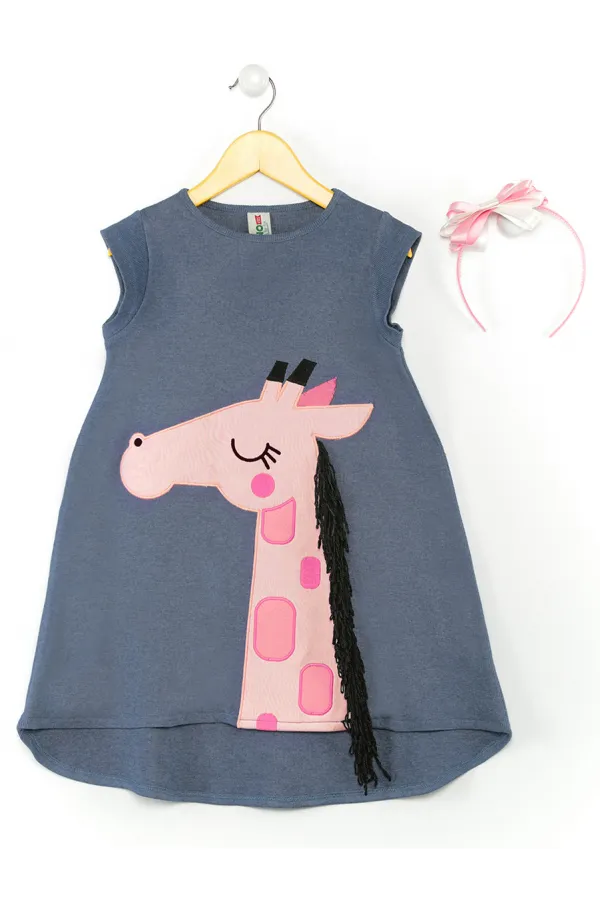 Robe rose girafe pour fille + bandeau