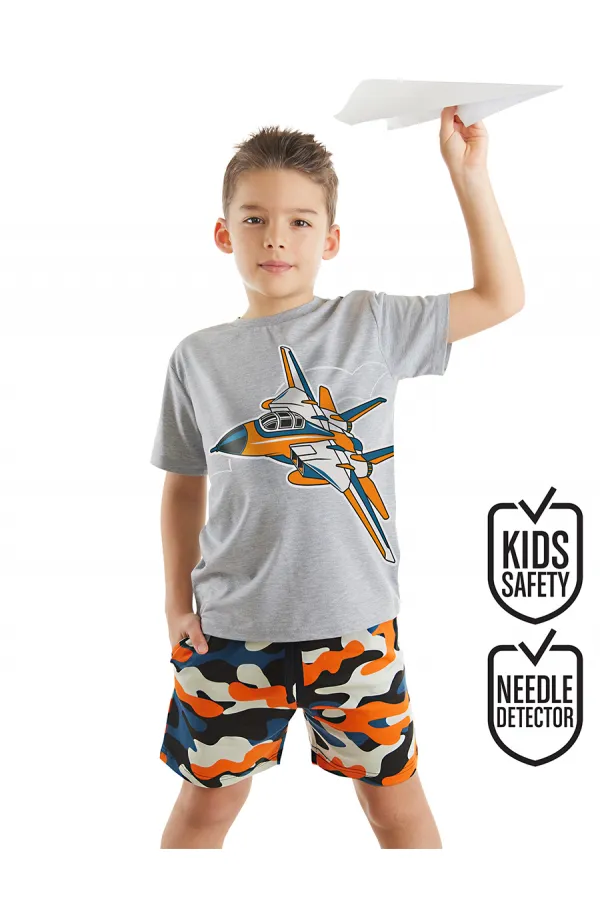 Uçak Erkek Çocuk T-shirt Kamuflaj Şort Takım