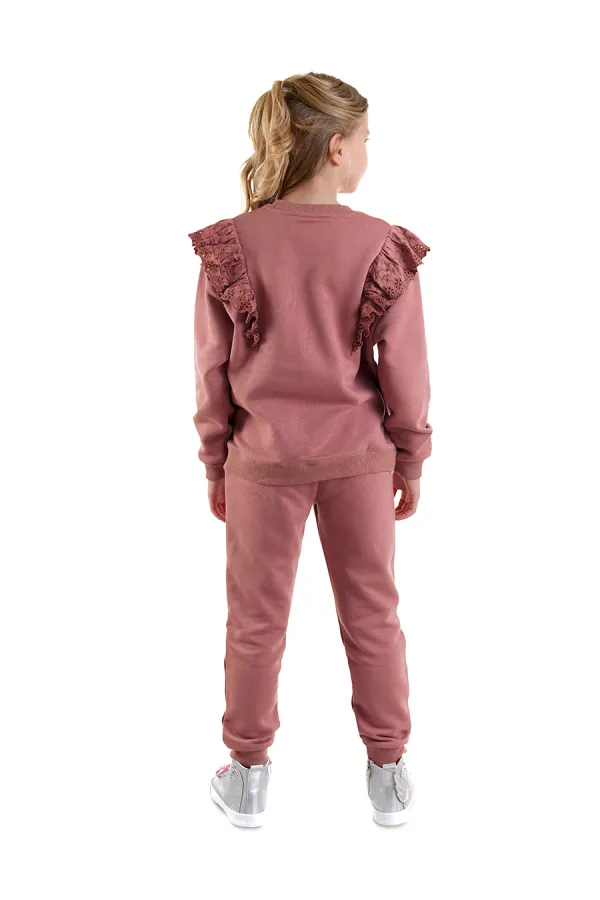 Ruffled Girl's Rose Pink Tracksuit Set