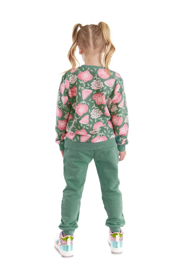 Ensemble de survêtement vert à fleurs roses pour fille