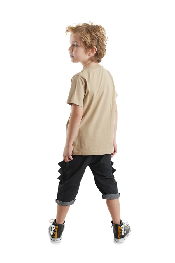 Komik Dino Erkek Çocuk T-shirt Kapri Şort Takım