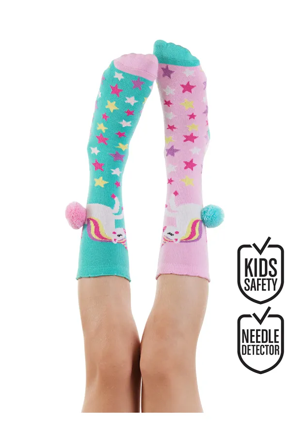 Unicorn Star Girl's Pink Green Knee-High Socks