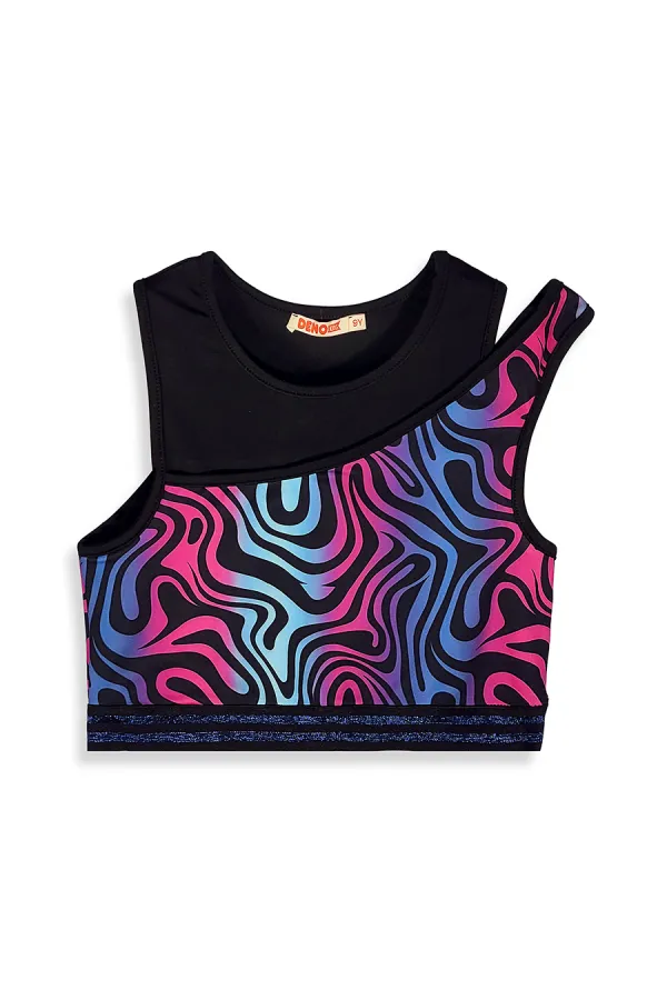 Renkli Zebra Crop Top Kız Çocuk Spor Tayt Takım