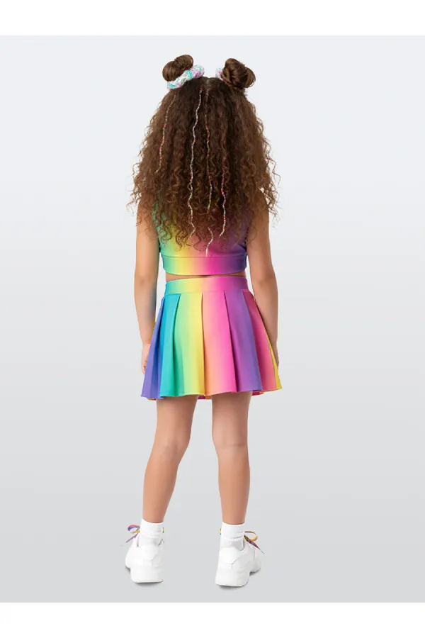 Renkli Kız Çocuk Spor Şort Etek Crop Atlet Takım