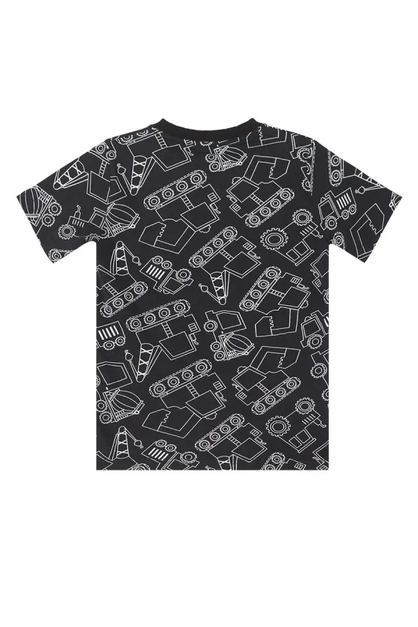 Araba Erkek Çocuk Siyah T-Shirt Kapri Şort Takım