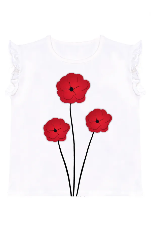 Ensemble t-shirt et legging pour fille à motif coquelicot rouge