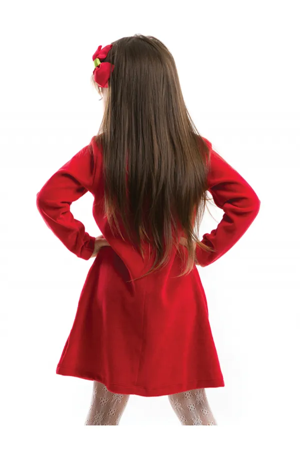İkiz Geyik Kız Kadife Kırmızı Yılbaşı Elbisesi