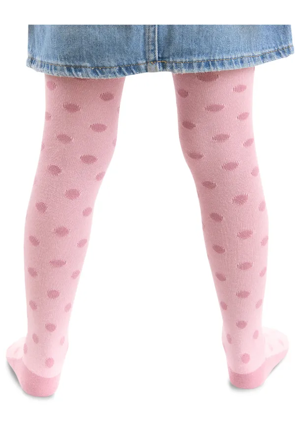 Tavşan Kız Puantiyeli Kalın Pembe Dantelli Çorap