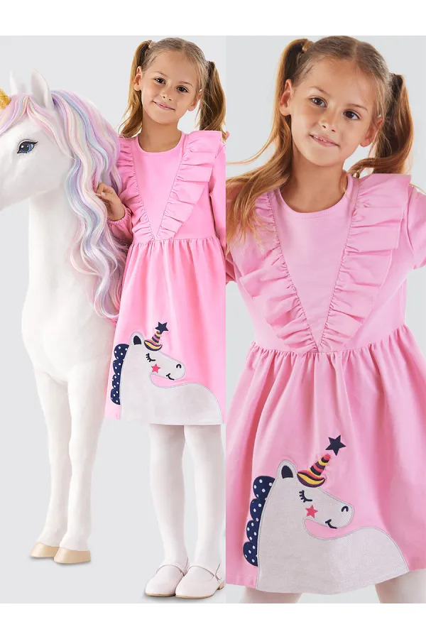 Robe rose à paillettes licorne pour fille