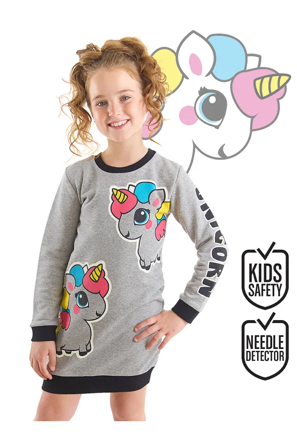 Robe sweat-shirt grise licorne pour fille