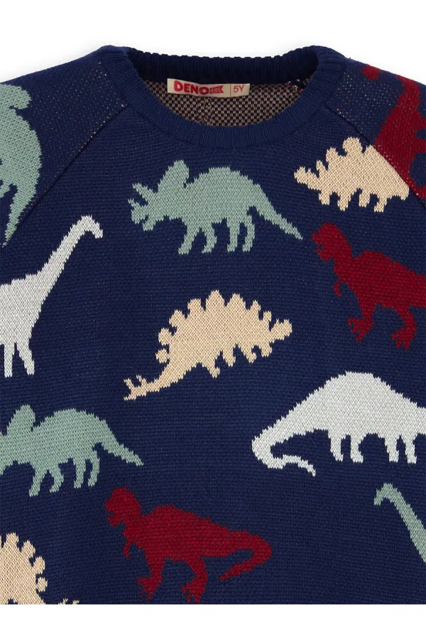 Dinosaurs Boys' Navy Blue Knitted Sweater