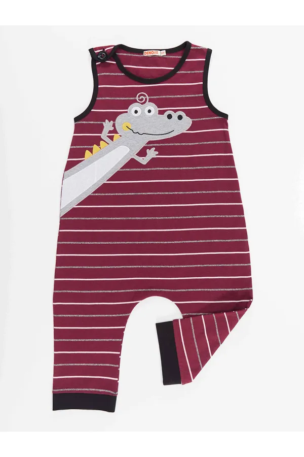 Funny Crocodile Boy's Cotton Burgundy Jumpsuit