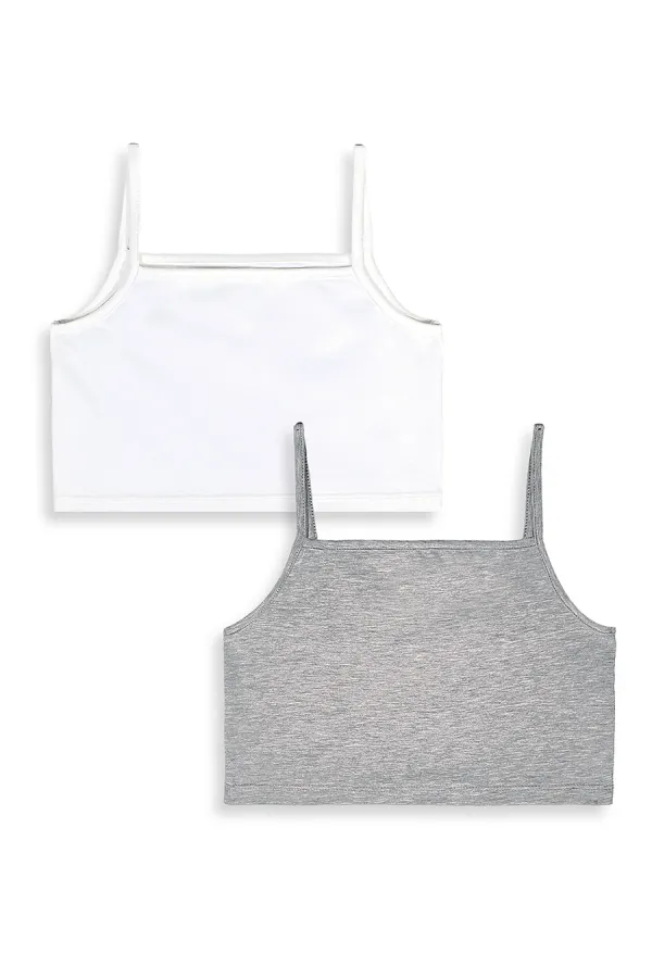 Kız Çocuk Gri Beyaz Crop Askılı 2'li Takım