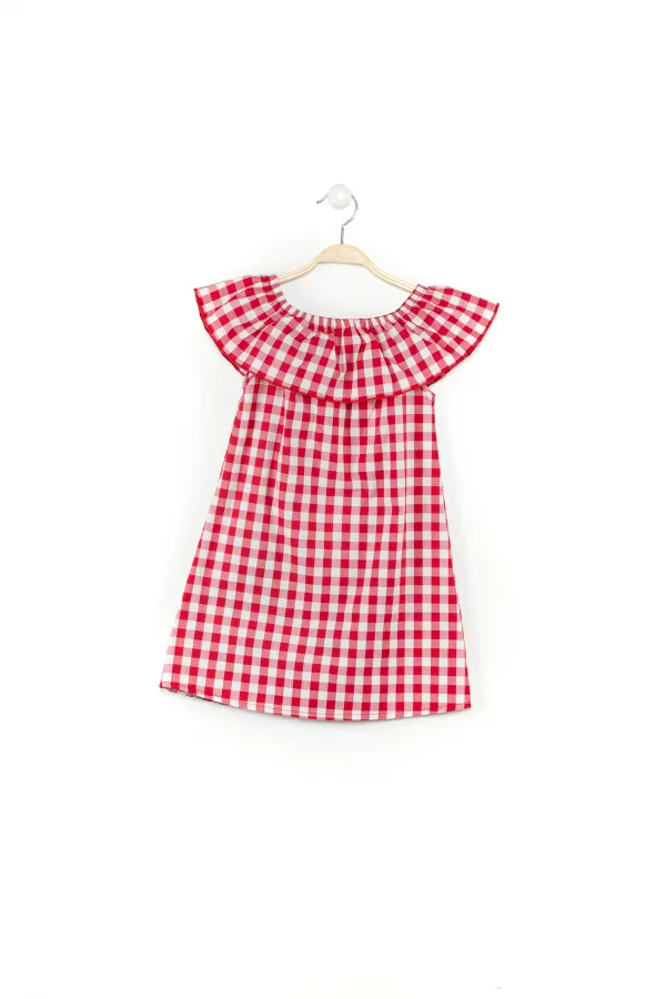 Girl with Heart-Shaped Glasses Plaid Dress