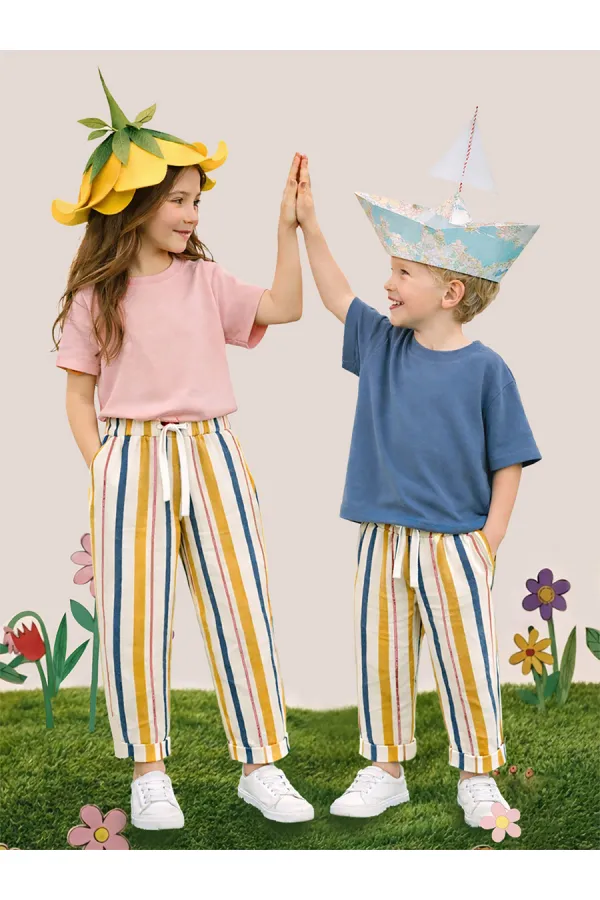 Pantalon unisexe rayé rose moutarde pour enfants