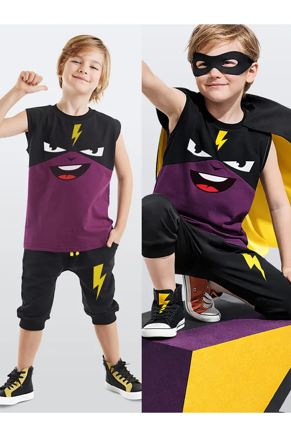 Şimşek Maske Erkek Çocuk T-shirt Kapri Şort akım