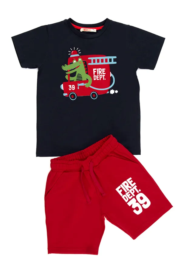 İtfaiyeci Timsah Erkek Çocuk T-Shirt Şort Takım