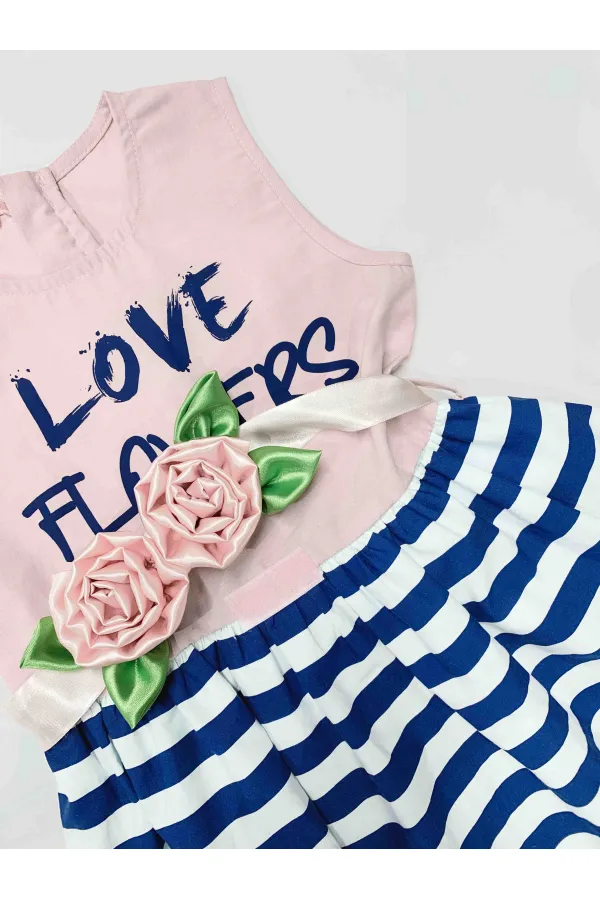 Floral Striped Girl's Pink Formal Dress