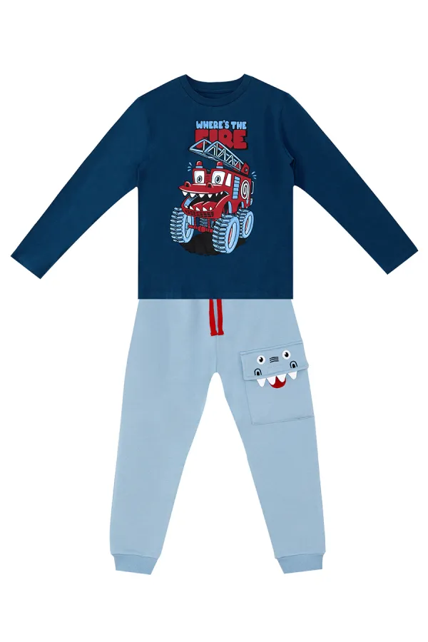 Canavar İtfaiye Erkek Çocuk T-shirt Pantolon Takım